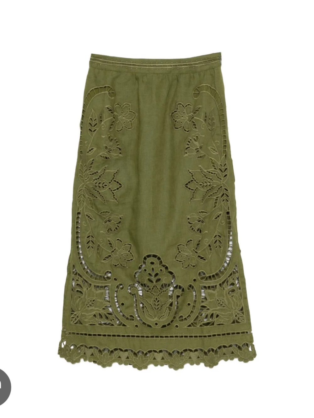FARM Rio Olive Green Eyelet Midi Skirt - Picture 4 of 5